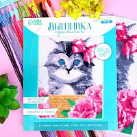 Вышивка крестиком "Котик в корзинке", 25*20 см